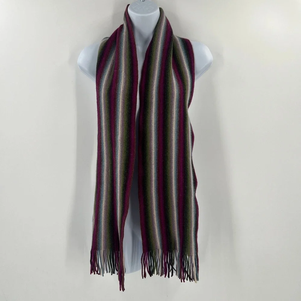 Rowland's‎ Scotland Wool Scarf Multi Stripe Boho Gorpcore Winter Colorful Fringe